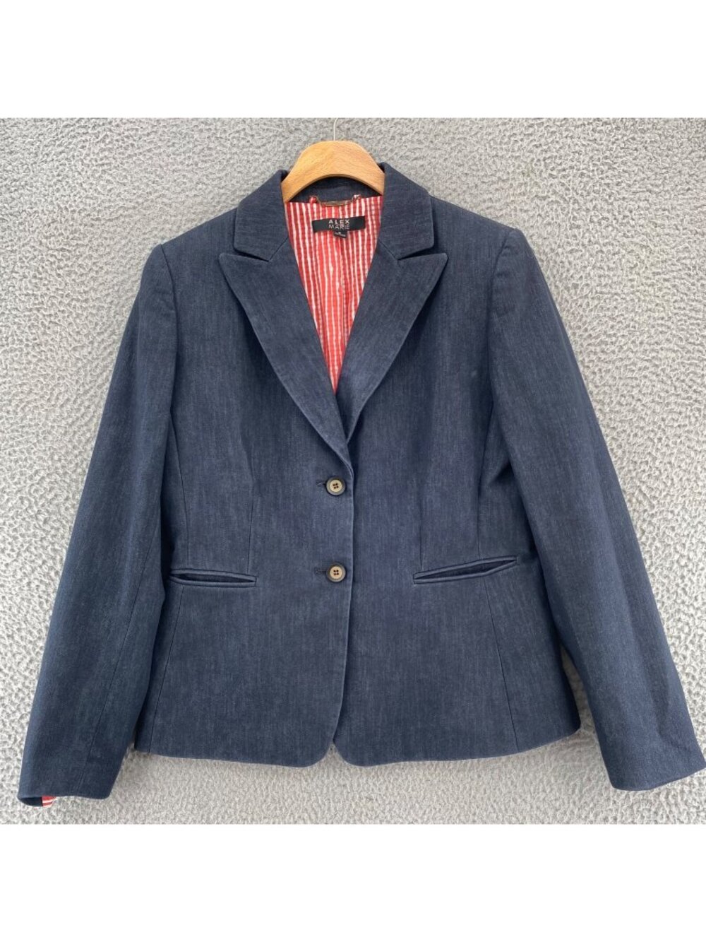 Alex Marie Blazer Womens 6 Navy Peak Lapel Button Up Pockets Office Career Work